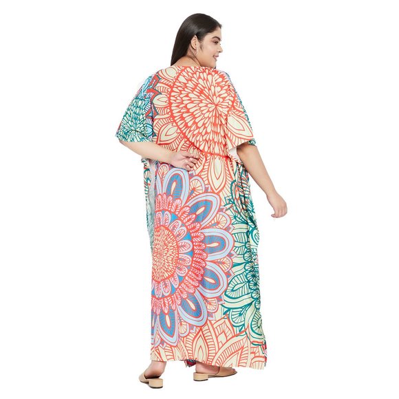 Floral Printed Multicolor Polyester Kaftan Dress for Women by Gypsie Blu - Picture 9 of 10